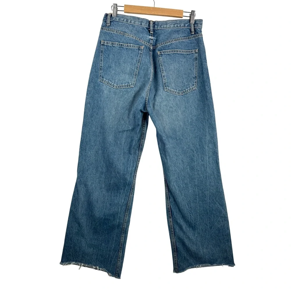 ZARA Women's High Rise‎ Wide Leg Ripped Jeans Size 8 Distressed 90s boho
